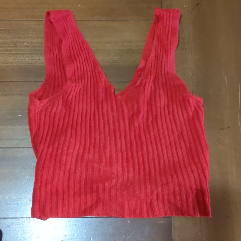 Red knit crop top